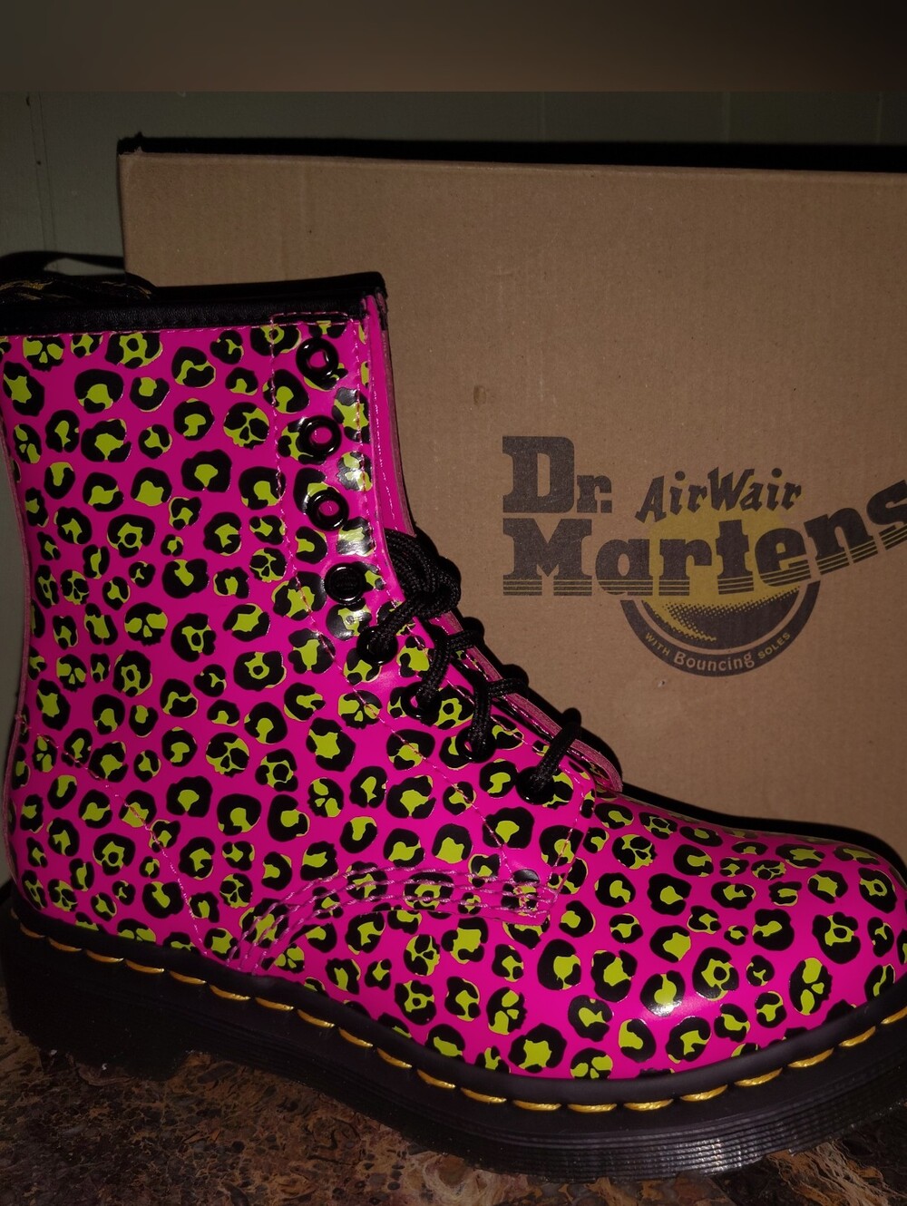 Dr. Martens Women's Pink Leopard Print 8-Eye Boot